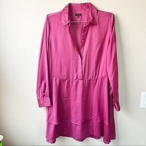 J. Peterman Dress Silky Long Sleeve Collar Knee Length Pink size 12
